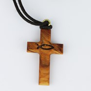 Product Image for Halsband - kors / fisktecknet - tillverkad i olivträ- 4cm