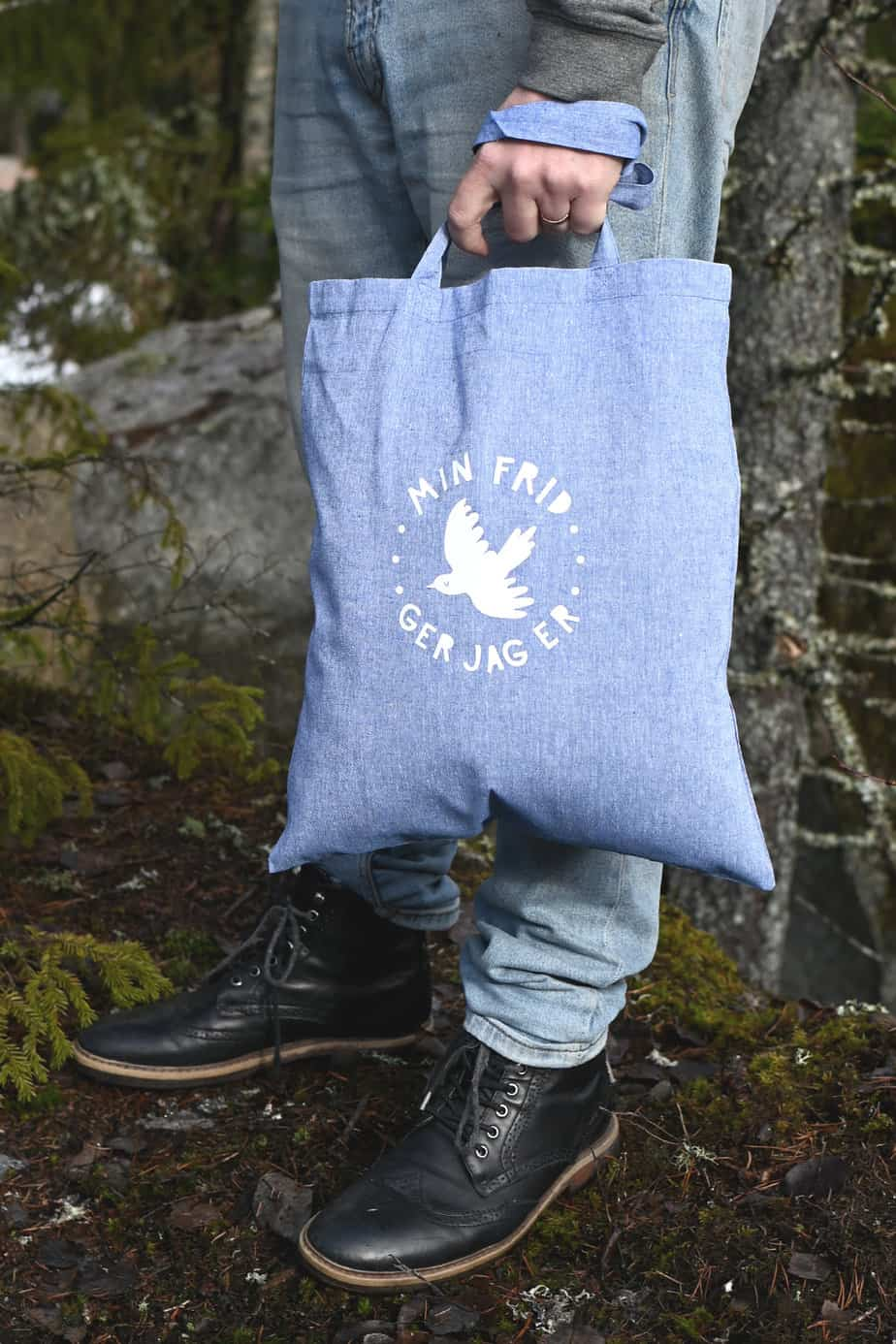 Product Image for Tygkasse - min frid ger jag er - blåmelerad
