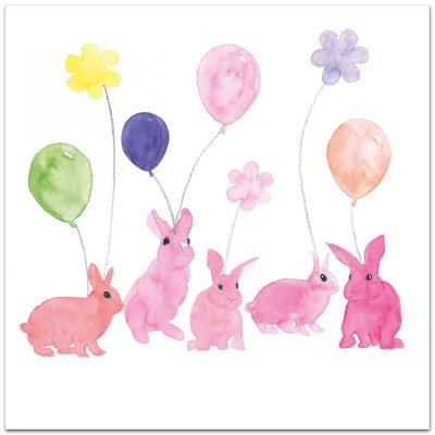Product Image for Dubbelt kort - kaniner med ballonger - rosa