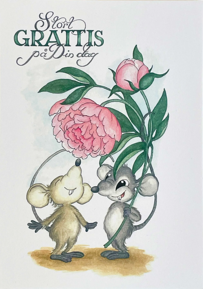 Product Image for Vykort - stort grattis pådin dag - möss och pion
