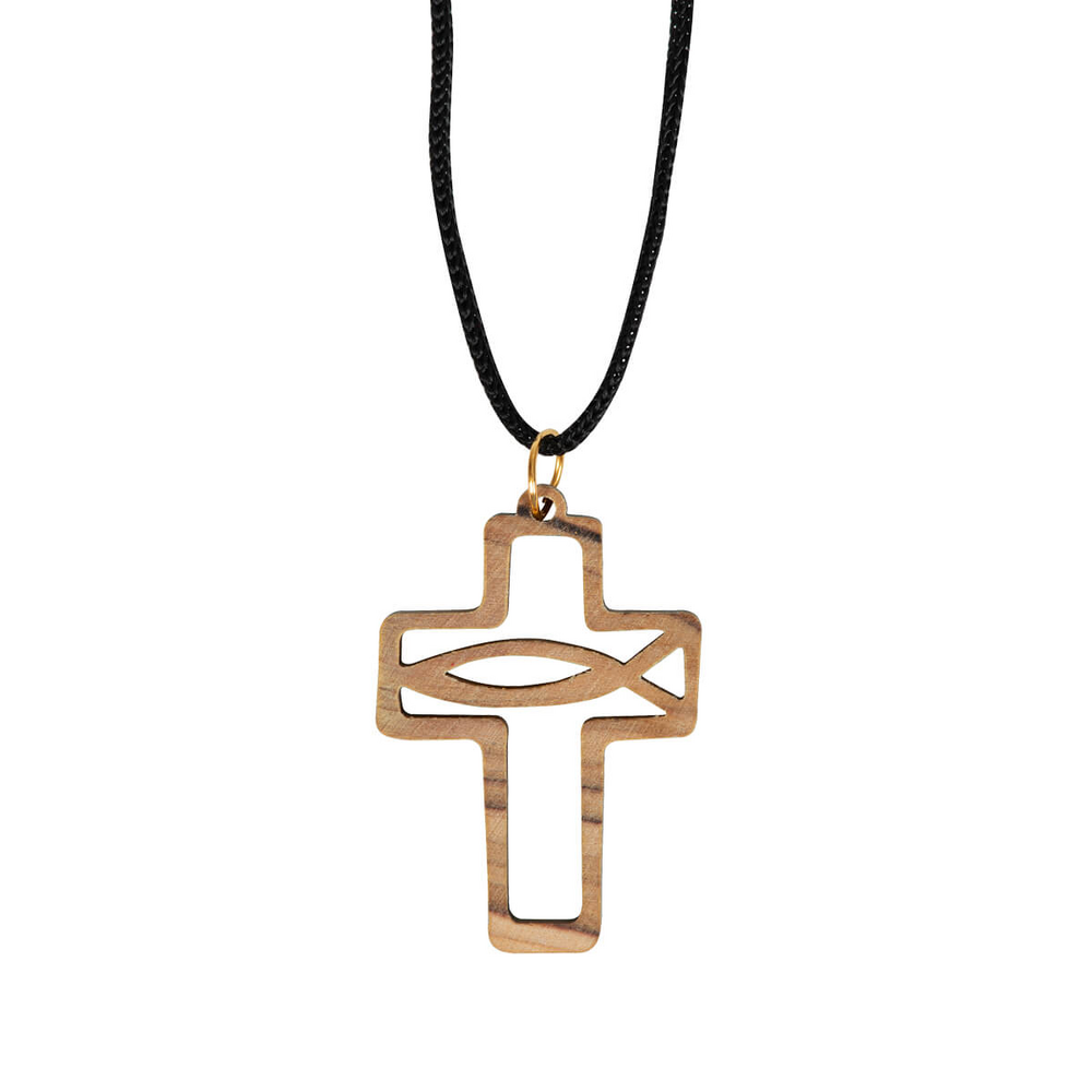 Product Image for Halssmycke – kors / fisktecknet - olivträ