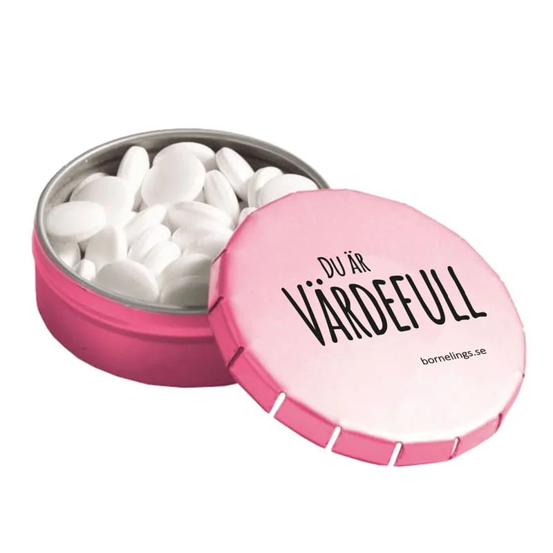Product Image for Mintpastiller - plåtask - du är värdefull - rosa