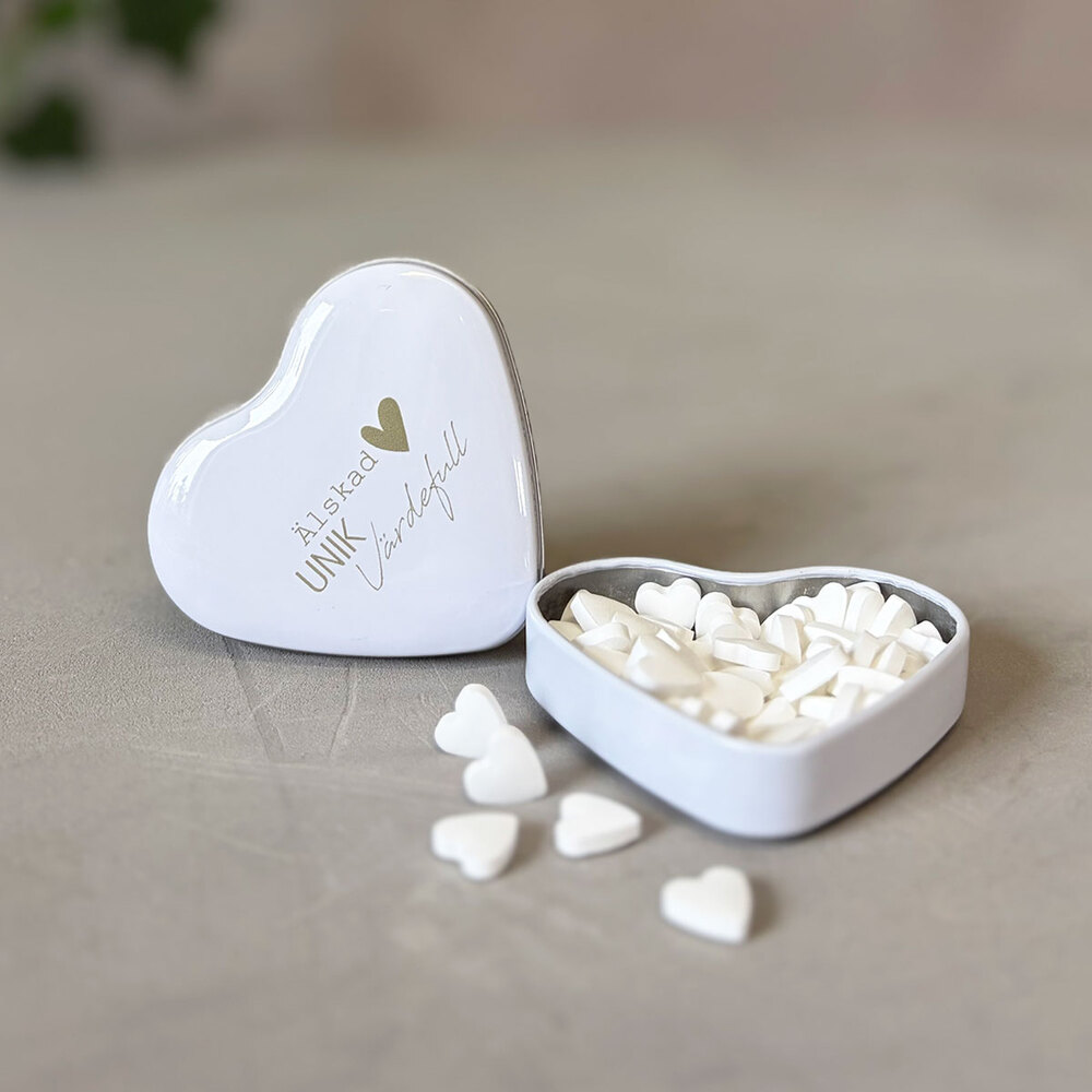 Product Image for Plåtask med mintpastiller – vit,  hjärta